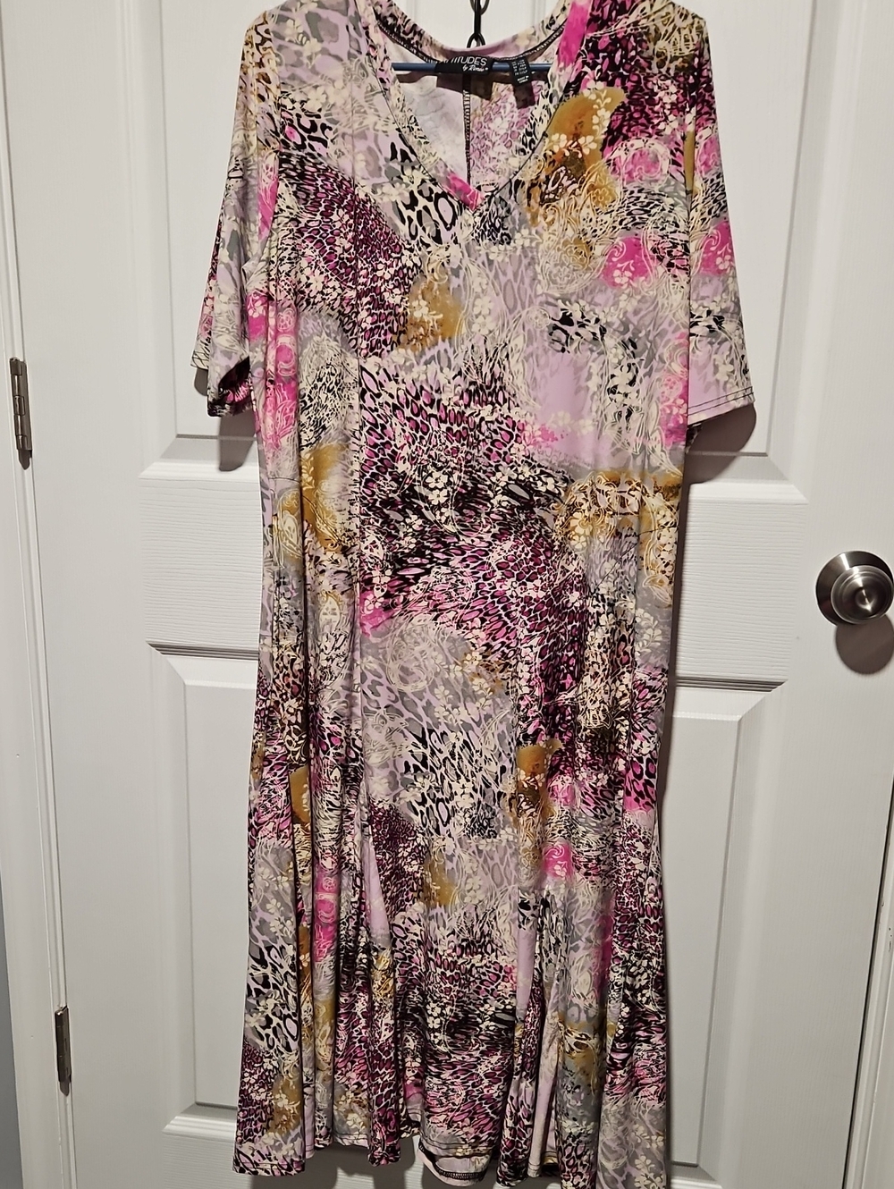 Attitudes by Renee Pink Gold Animal-Print V-Neck Maxi Dress,1XLP